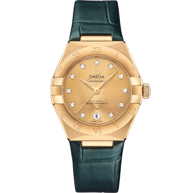 29 mm, Yellow Gold On Leather Strap