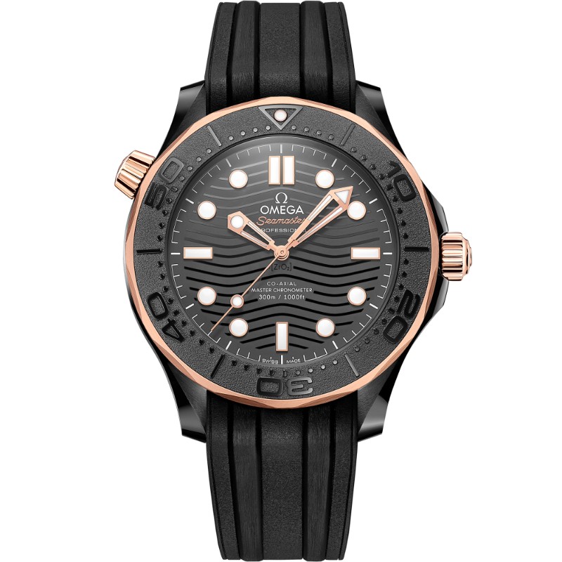 43.5 mm, Black Ceramic On Rubber Strap