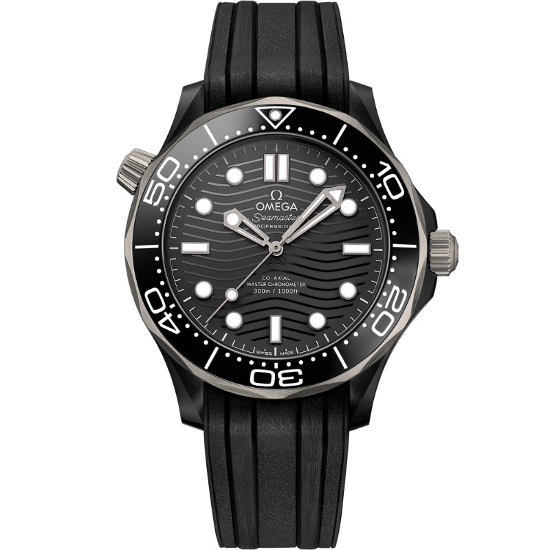 43.5 mm, Black Ceramic On Rubber Strap