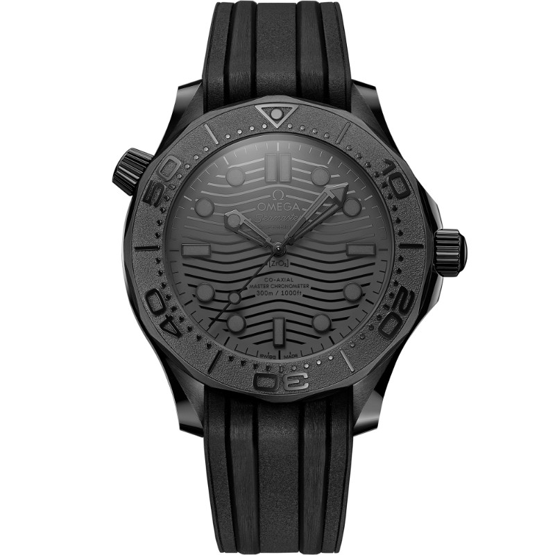 43.5 mm, Black Ceramic On Rubber Strap