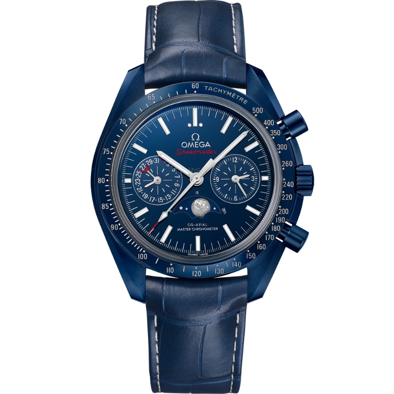 44.25 mm, Blue Ceramic On Leather Strap
