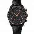 44.25 mm, Black Ceramic On Leather Strap