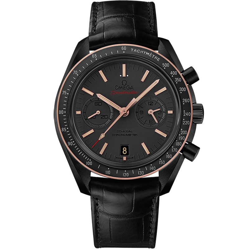 44.25 mm, Black Ceramic On Leather Strap