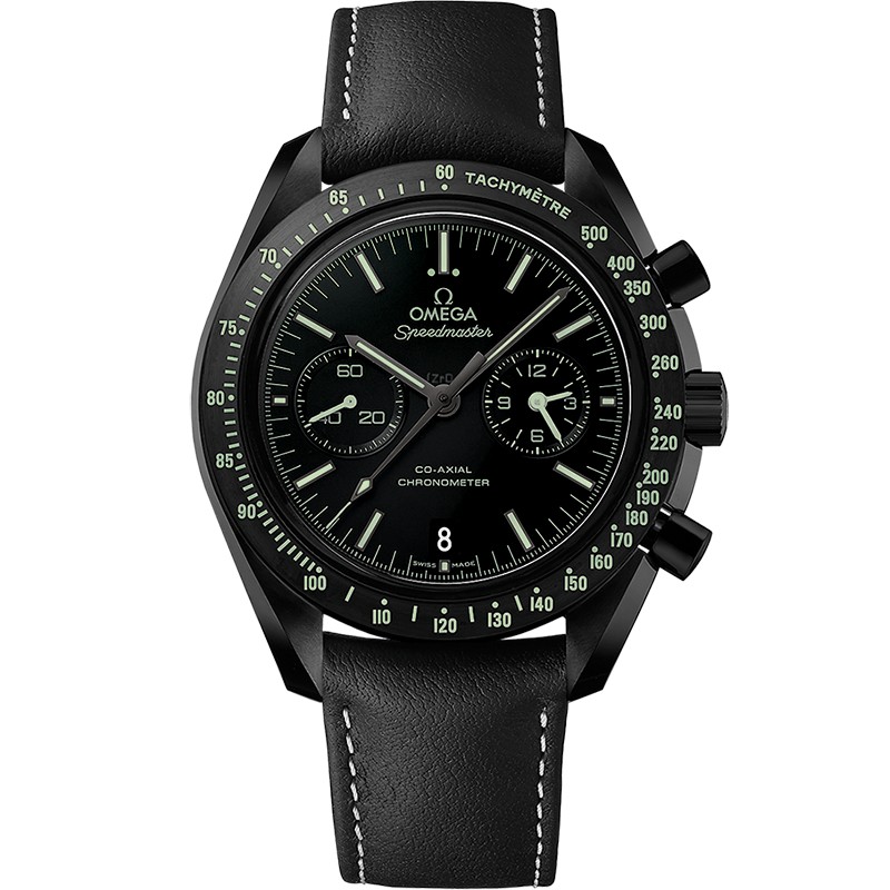 44.25 mm, Black Ceramic On Leather Strap