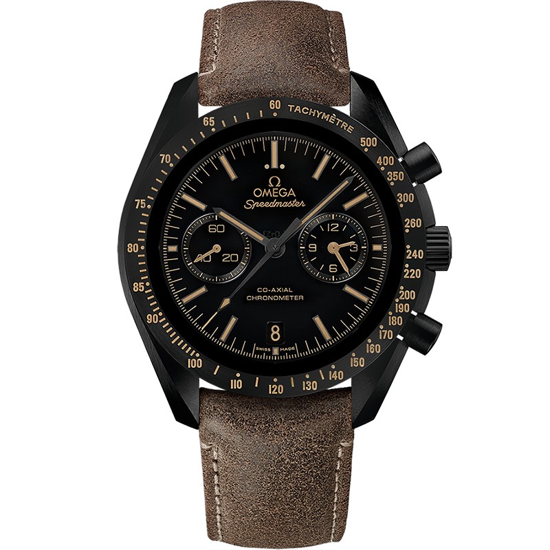 44.25 mm, Black Ceramic On Leather Strap