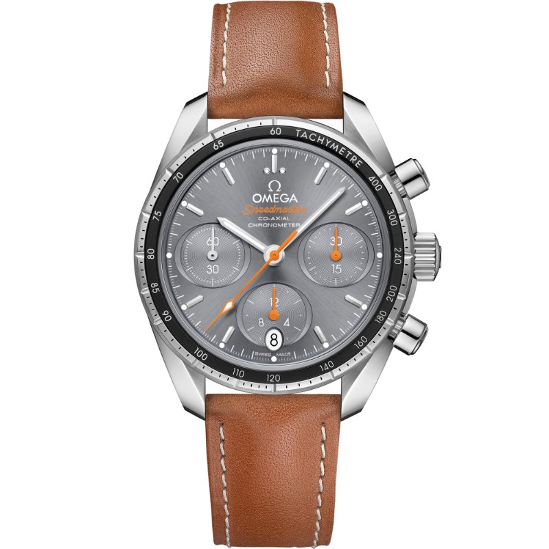38 mm, Steel On Leather Strap