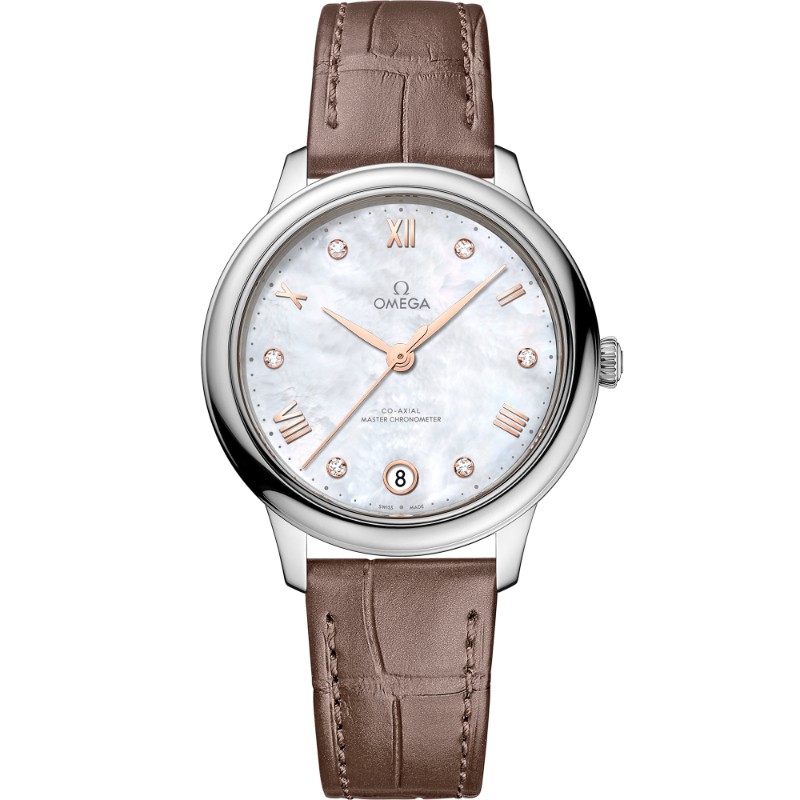34 mm, Steel On Leather Strap
