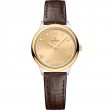 27.5 mm, Steel - Yellow Gold On Leather Strap