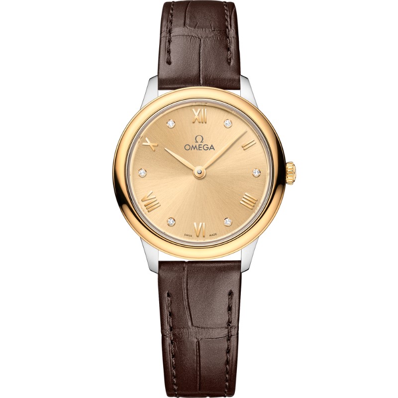 27.5 mm, Steel - Yellow Gold On Leather Strap
