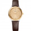 30 mm, Steel - Yellow Gold On Leather Strap