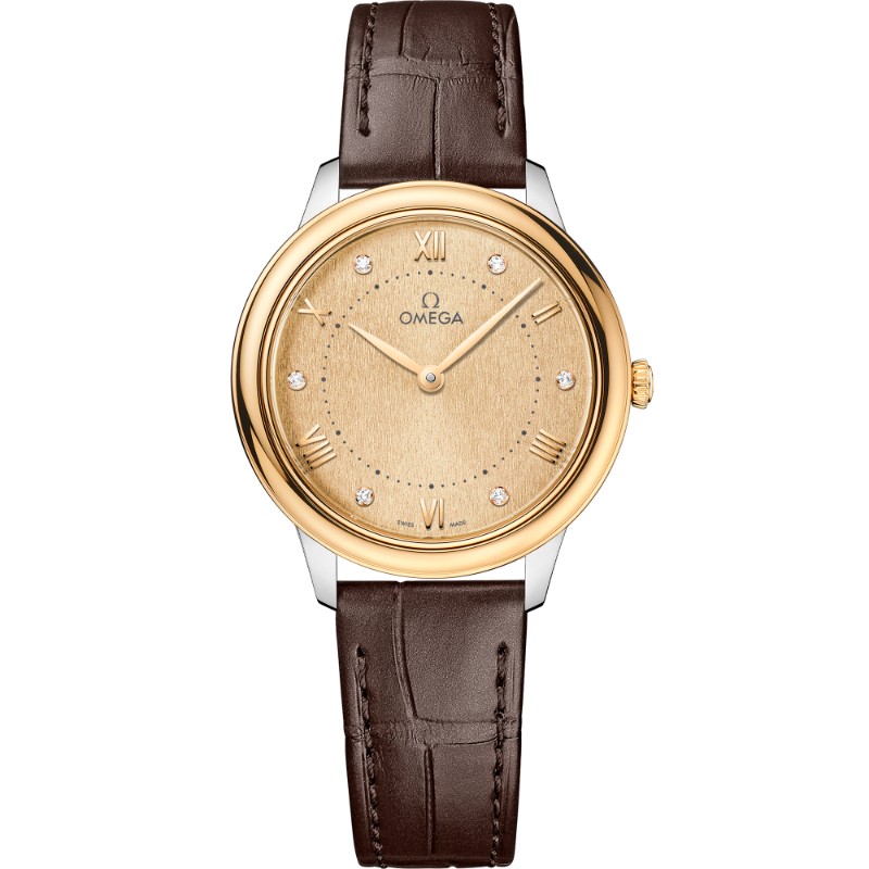30 mm, Steel - Yellow Gold On Leather Strap