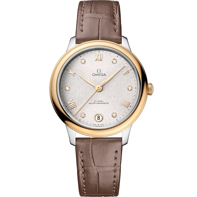 34 mm, Steel - Yellow Gold On Leather Strap