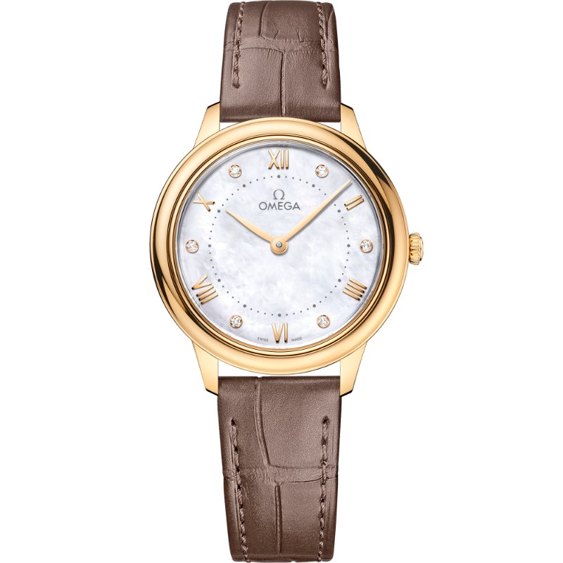 30 mm, Yellow Gold On Leather Strap
