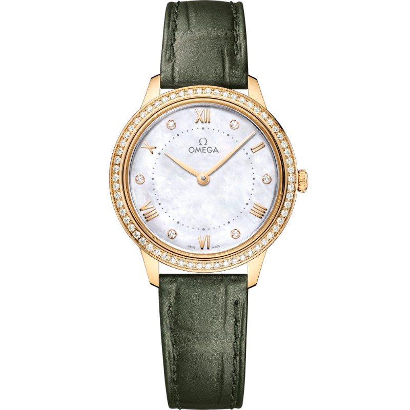 30 mm, Yellow Gold On Leather Strap