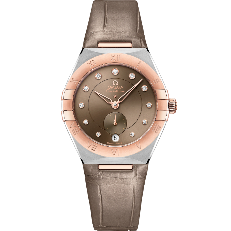 34 mm, Steel - Sedna&trade; Gold On Leather Strap