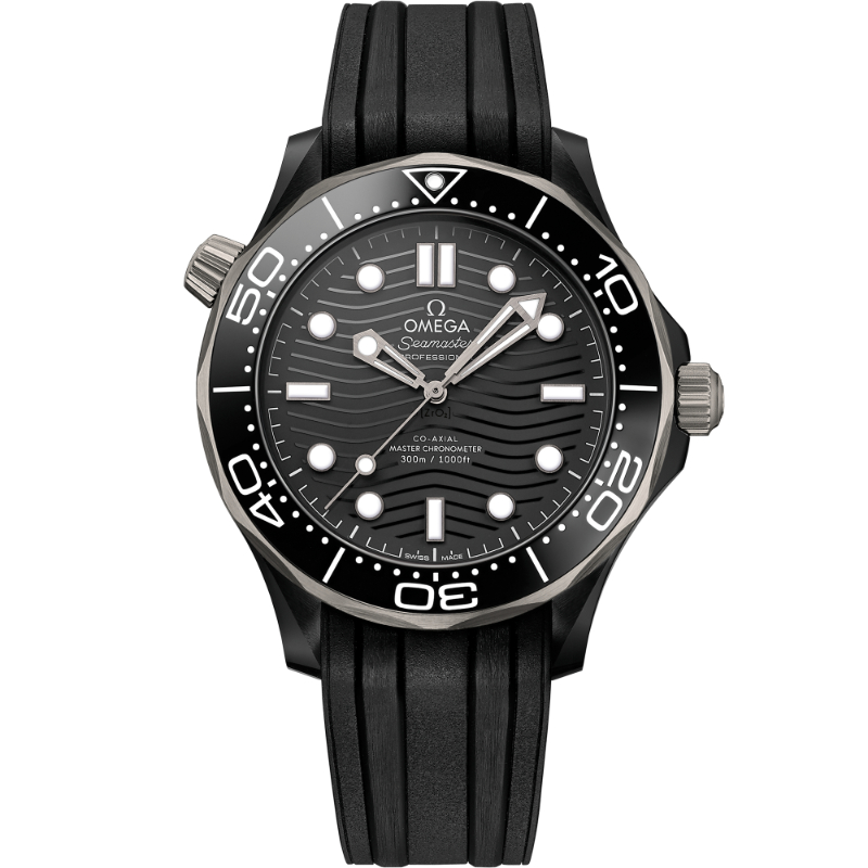 43.5 mm, Black Ceramic On Rubber Strap