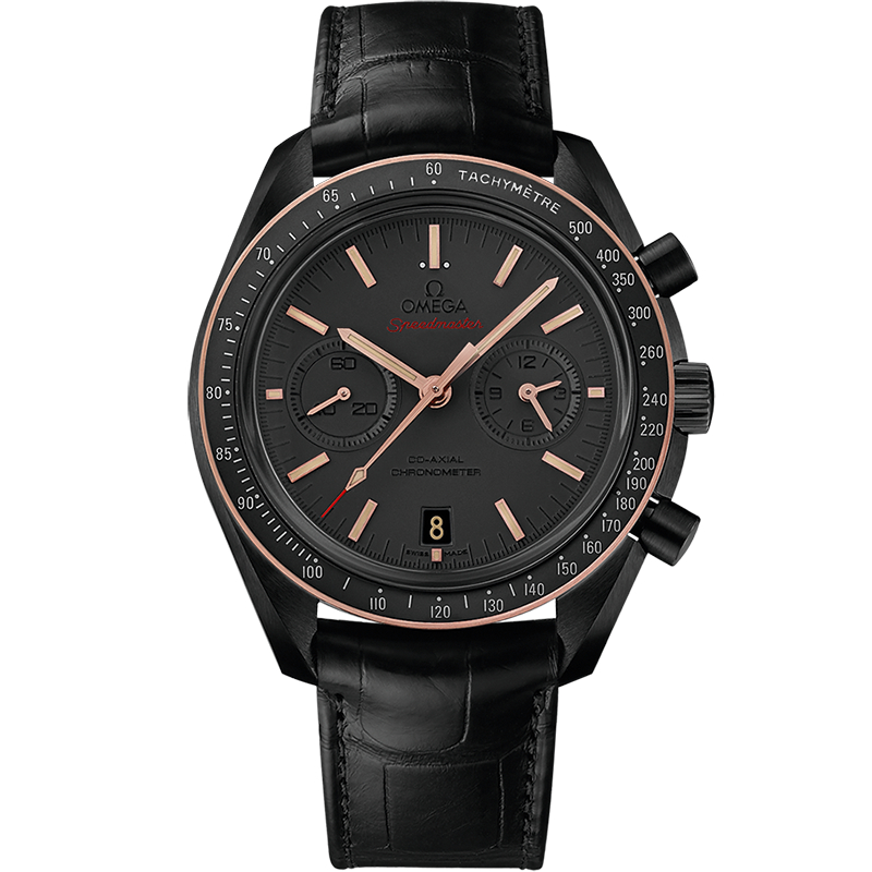 44.25 mm, Black Ceramic On Leather Strap