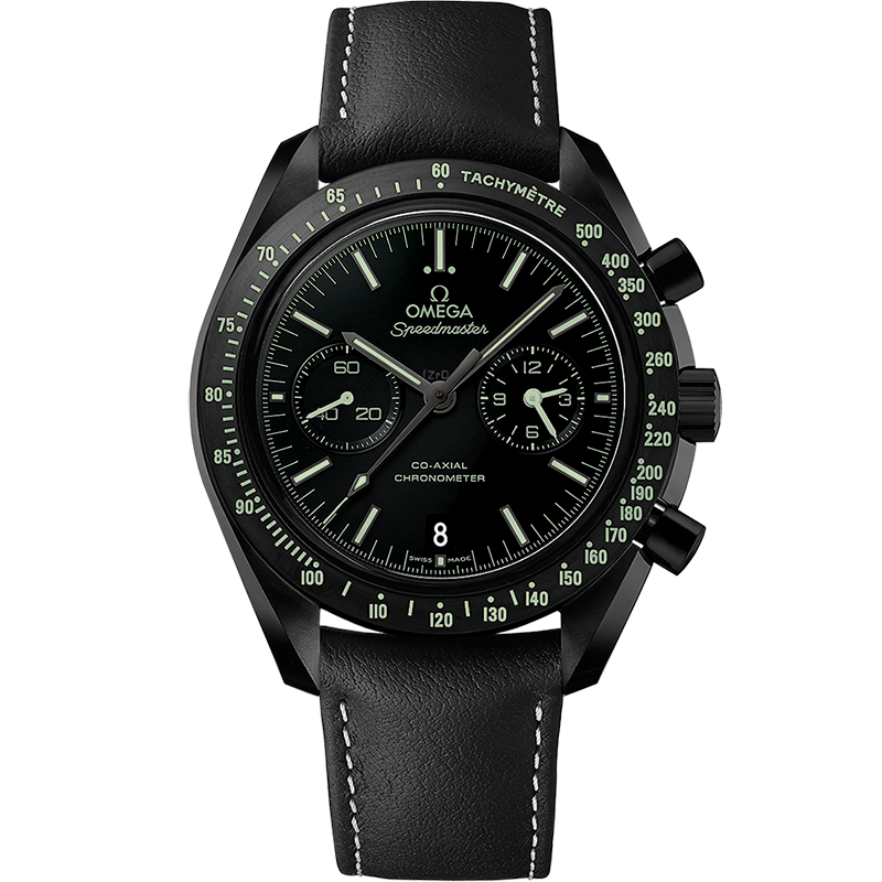 44.25 mm, Black Ceramic On Leather Strap