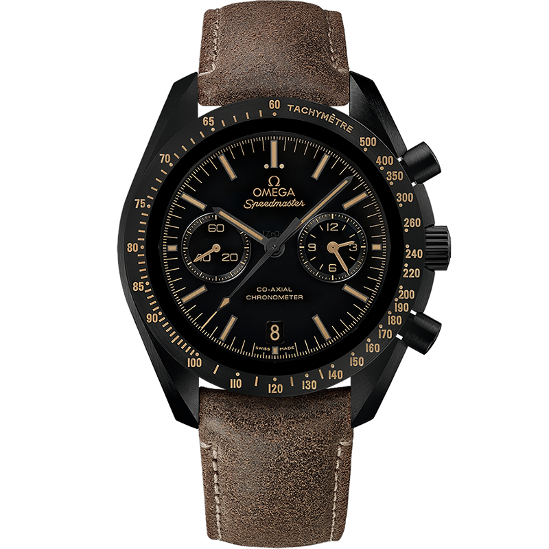 44.25 mm, Black Ceramic On Leather Strap
