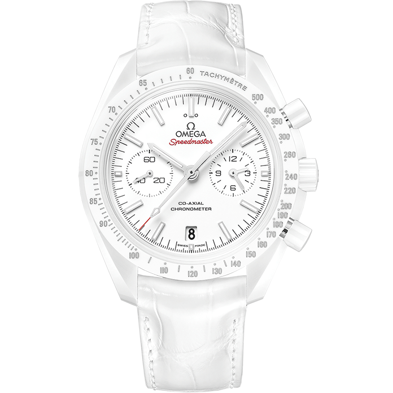 44.25 mm, White Ceramic On Leather Strap