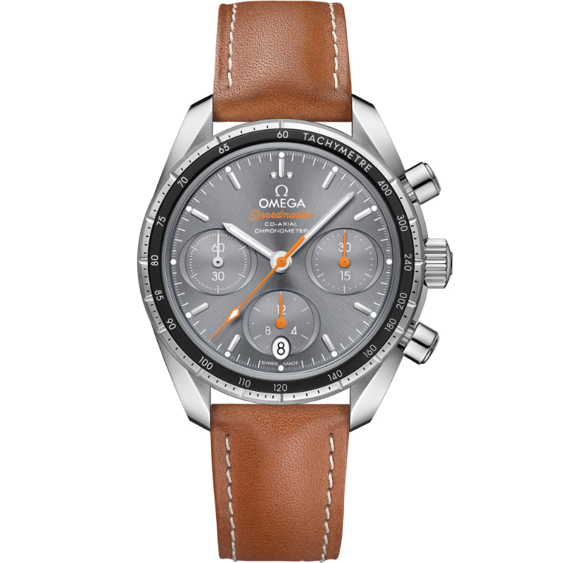 38 mm, Steel On Leather Strap