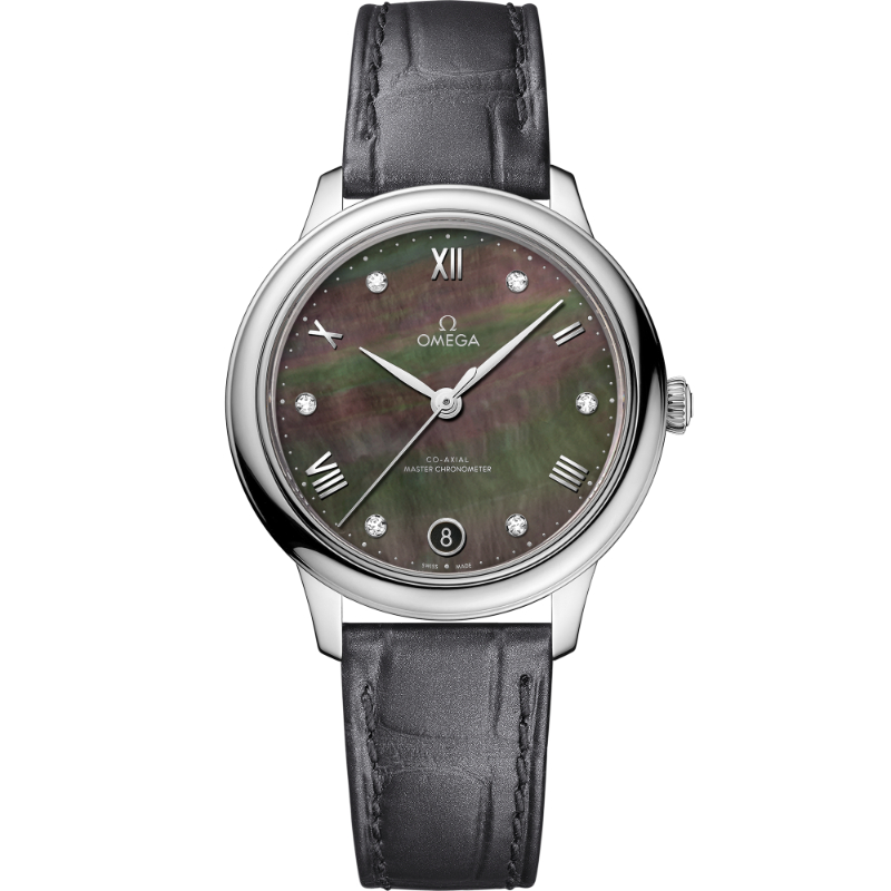 34 mm, Steel On Leather Strap