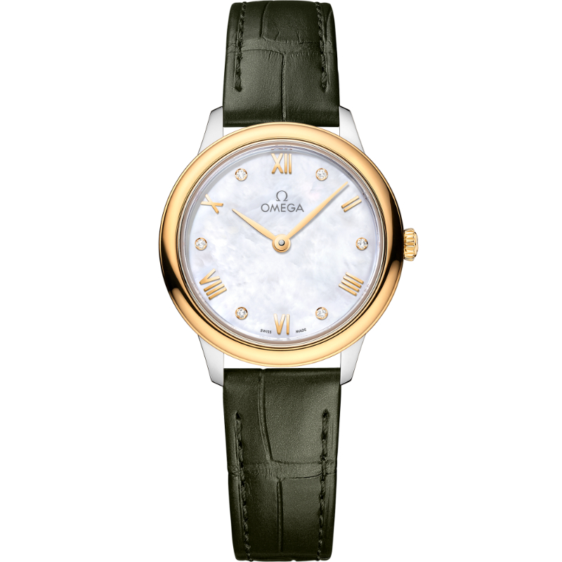 27.5 mm, Steel - Yellow Gold On Leather Strap