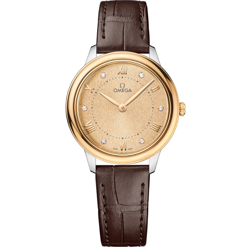 30 mm, Steel - Yellow Gold On Leather Strap