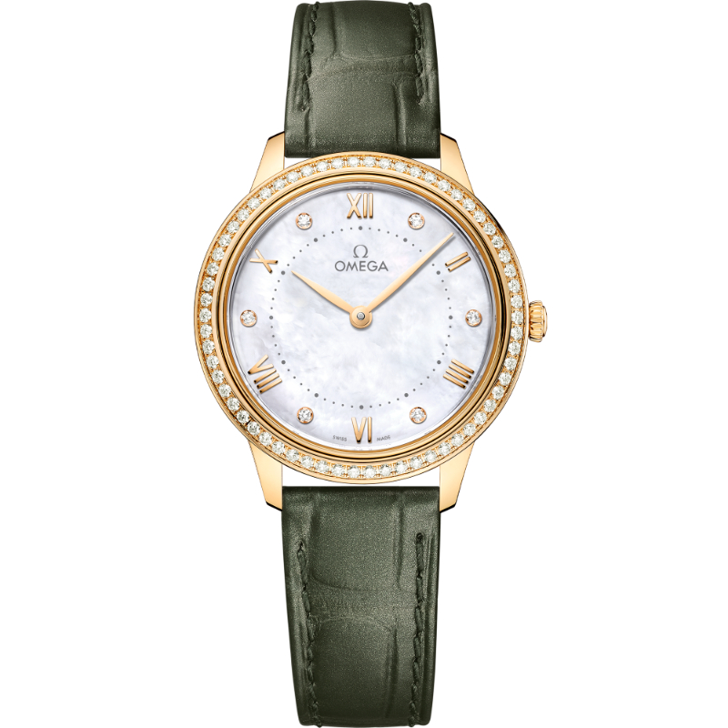 30 mm, Yellow Gold On Leather Strap
