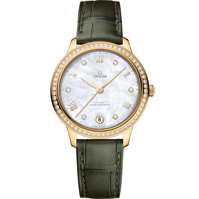 Omega 34 mm, Yellow Gold On Leather Strap - O43458342055002 Watch