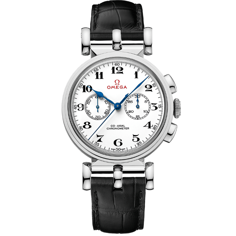 38 mm, White Gold On Leather Strap